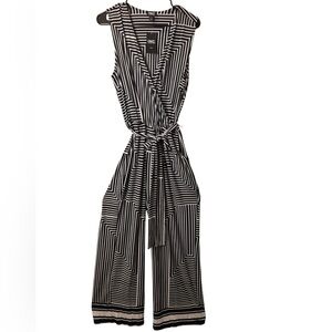 I.N.C Petite Large Black & Cream Geometric Wide Leg Wrap Jumpsuit NWT